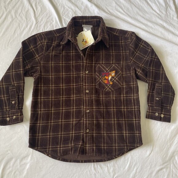 Disney Kids Brown Corduroy Plaid Shirt With Tigger Medium NWT Warm BTS Cotton - Picture 1 of 11